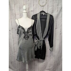 Vintage Fredericks Of Hollywood‎ Houndstooth Peignoir Nightgown Set Large And OS